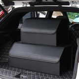 NNEAGS 2X Leather Car Boot Collapsible Foldable Trunk Cargo Organizer Portable Storage Box Black Medium