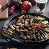 NNEAGS 2X 30cm Ribbed Cast Iron Frying Pan Skillet Coating Steak Sizzle Platter