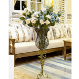 NNEAGS 85cm European Clear Glass Floor Home Decor Flower Vase with Tall Metal Stand