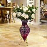 NNEAGS 67cm Purple Glass Tall Floor Vase with Metal Flower Stand