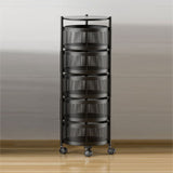 NNEAGS 5 Tier Steel Round Rotating Kitchen Cart Multi-Functional Shelves Portable Storage Organizer with Wheels