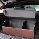 NNEAGS 4X Leather Car Boot Collapsible Foldable Trunk Cargo Organizer Portable Storage Box Coffee/Gold Stitch Large