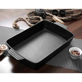 NNEAGS 33cm Cast Iron Rectangle Bread Cake Baking Dish Lasagna Roasting Pan