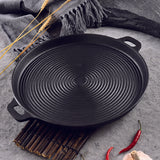 NNEAGS 2X 35cm Round Ribbed Cast Iron Frying Pan Skillet Steak Sizzle Platter with Handle