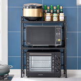 NNEAGS 3 Tier Steel Black Retractable Kitchen Microwave Oven Stand Multi-Functional Shelves Storage Organizer