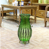 NNEAGS 51cm Green Glass Tall Floor Vase with 12pcs Artificial Fake Flower Set