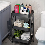 NNEAGS 3 Tier Steel Black Foldable Kitchen Cart Multi-Functional Shelves Portable Storage Organizer with Wheels