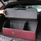 NNEAGS Leather Car Boot Collapsible Foldable Trunk Cargo Organizer Portable Storage Box Red Medium