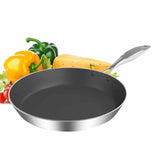 NNEAGS Stainless Steel Fry Pan 20cm 36cm Frying Pan Induction Non Stick Interior