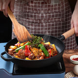 NNEAGS 2X 27cm Round Cast Iron Frying Pan Skillet Steak Sizzle Platter with Helper Handle