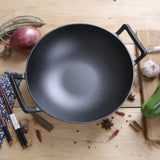 NNEAGS 2X 32cm Cast Iron Wok FryPan Fry Pan with Double Handle