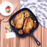 NNEAGS 2X 23.5cm Square Ribbed Cast Iron Frying Pan Skillet Steak Sizzle Platter with Handle