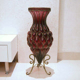 NNEAGS 67cm Purple Glass Tall Floor Vase and 12pcs Pink Artificial Fake Flower Set