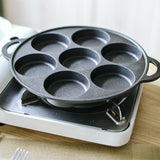 NNEAGS 2X 31.5cm Cast Iron Takoyaki Fry Pan Octopus Balls Maker 7 Hole Cavities Grill Mold