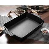 NNEAGS 2X 33cm Cast Iron Rectangle Bread Cake Baking Dish Lasagna Roasting Pan