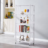 NNEAGS 5 Tier Steel White Foldable Kitchen Cart Multi-Functional Shelves Portable Storage Organizer with Wheels