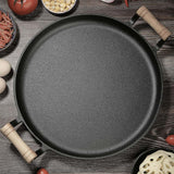 NNEAGS 2X 35cm Cast Iron Frying Pan Skillet Steak Sizzle Fry Platter With Wooden Handle No Lid