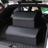 NNEAGS 4X Leather Car Boot Collapsible Foldable Trunk Cargo Organizer Portable Storage Box Black Medium