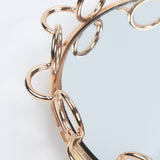 NNEAGS 33cm Bronze-Colored Round Mirror Glass Metal Tray Vanity Makeup Perfume Jewelry Organiser with Handles