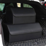 NNEAGS 4X Leather Car Boot Collapsible Foldable Trunk Cargo Organizer Portable Storage Box Black Large