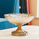 NNEAGS Bronze Pedestal Crystal Glass Fruit Bowl Candy Holder Countertop Dessert Serving Basket Decor
