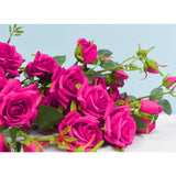 NNEAGS 12pcs Artificial Silk Flower Fake Rose Bouquet Table Decor Dark Pink