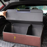 NNEAGS 2X Leather Car Boot Collapsible Foldable Trunk Cargo Organizer Portable Storage Box Coffee Medium