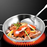 NNEAGS 2X 3-Ply 38cm Stainless Steel Double Handle Wok Frying Fry Pan Skillet with Lid