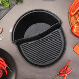 NNEAGS 2X 2 in 1 Cast Iron Ribbed Fry Pan Skillet Griddle BBQ and Steamboat Hot Pot