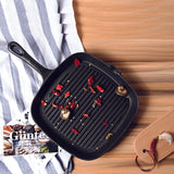NNEAGS 2X 23.5cm Square Ribbed Cast Iron Frying Pan Skillet Steak Sizzle Platter with Handle