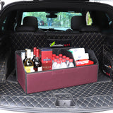 NNEAGS 2X Leather Car Boot Collapsible Foldable Trunk Cargo Organizer Portable Storage Box Red Medium