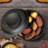 NNEAGS 2X 28cm Cast Iron Dutch Oven Pre-Seasoned Camping Stew Pot with Lid