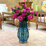NNEAGS 12pcs Artificial Silk Flower Fake Rose Bouquet Table Decor Dark Pink