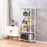 NNEAGS 5 Tier Steel White Foldable Kitchen Cart Multi-Functional Shelves Portable Storage Organizer with Wheels