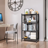 NNEAGS 4 Tier Steel Black Foldable Kitchen Cart Multi-Functional Shelves Portable Storage Organizer with Wheels