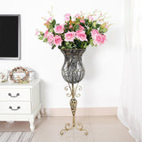 NNEAGS 85cm Clear Glass Tall Floor Vase with 12pcs Pink Artificial Fake Flower Set