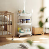 NNEAGS 2X 3 Tier Steel White Foldable Kitchen Cart Multi-Functional Shelves Portable Storage Organizer with Wheels