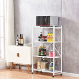 NNEAGS 4 Tier Steel White Foldable Kitchen Cart Multi-Functional Shelves Portable Storage Organizer with Wheels