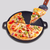 NNEAGS 2X 35cm Round Ribbed Cast Iron Frying Pan Skillet Steak Sizzle Platter with Handle