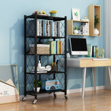 NNEAGS 2X 5 Tier Steel Black Foldable Kitchen Cart Multi-Functional Shelves Portable Storage Organizer with Wheels