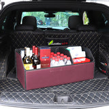 NNEAGS Leather Car Boot Collapsible Foldable Trunk Cargo Organizer Portable Storage Box Red Medium