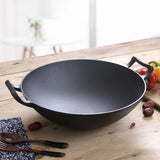 NNEAGS 2X 32cm Cast Iron Wok FryPan Fry Pan with Double Handle