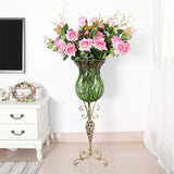 NNEAGS 85cm Blue Glass Tall Floor Vase and 12pcs Pink Artificial Fake Flower Set
