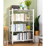 NNEAGS 2X 4 Tier Steel White Foldable Display Stand Multi-Functional Shelves Portable Storage Organizer with Wheels