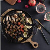 NNEAGS 2X 28cm Ribbed Cast Iron Frying Pan Skillet Coating Steak Sizzle Platter