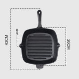 NNEAGS 2X 26cm Square Ribbed Cast Iron Frying Pan Skillet Steak Sizzle Platter with Handle