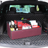 NNEAGS Leather Car Boot Collapsible Foldable Trunk Cargo Organizer Portable Storage Box Red Large