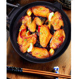 NNEAGS 2X 24cm Round Ribbed Cast Iron Steak Frying Grill Skillet Pan with Folding Wooden Handle