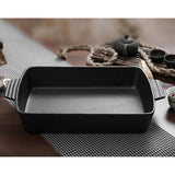 NNEAGS 33cm Cast Iron Rectangle Bread Cake Baking Dish Lasagna Roasting Pan