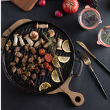 NNEAGS 2X 30cm Ribbed Cast Iron Frying Pan Skillet Coating Steak Sizzle Platter
